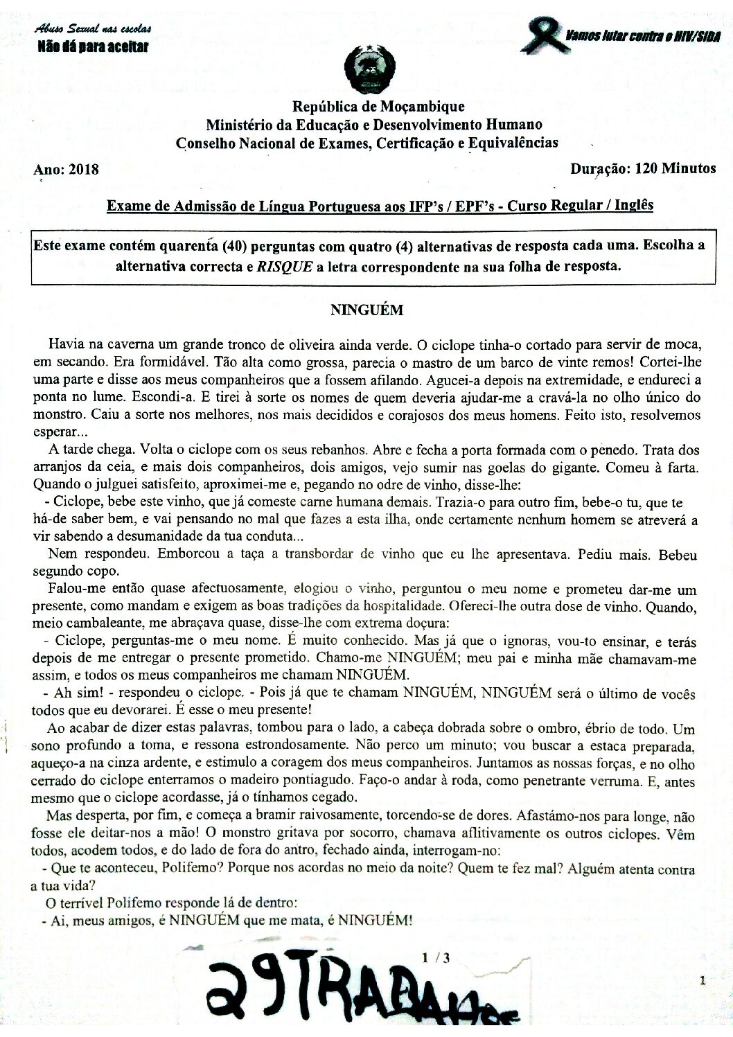 Português – 2018 do IFP (Enunciado e Resolução do Exame de Admissão em PDF)