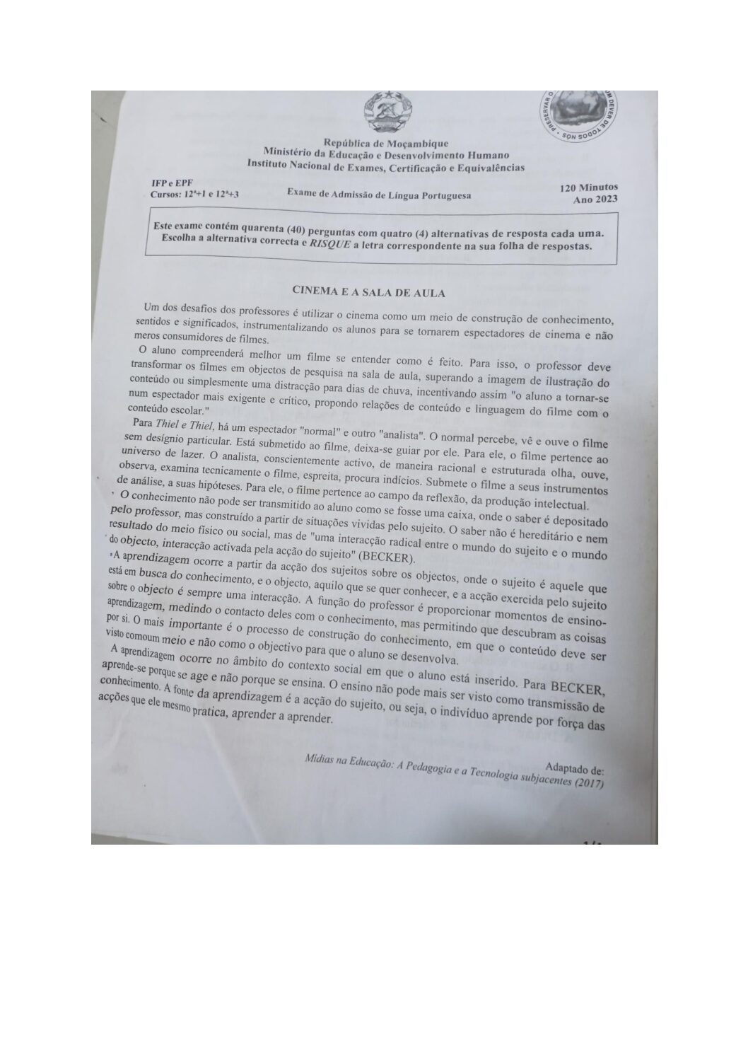 Português – 2023 do IFP (Enunciado e Resolução do Exame de Admissão em PDF)