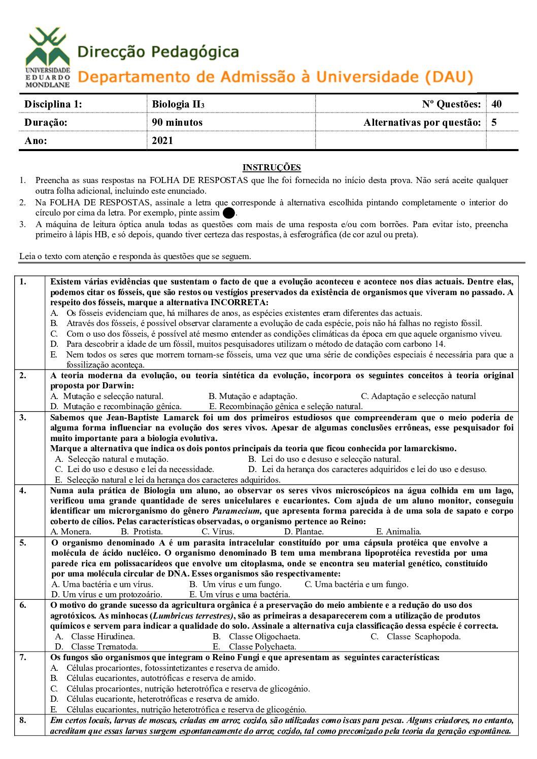 Biologia – 2021 (III) da UEM (Enunciado e Resolução do Exame de Admissão em PDF)