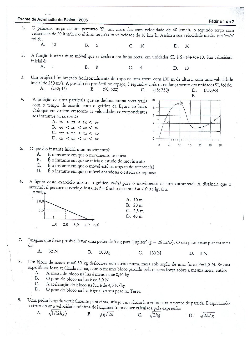 Física – 2006 da UEM (Enunciado e Resolução do Exame de Admissão em PDF)