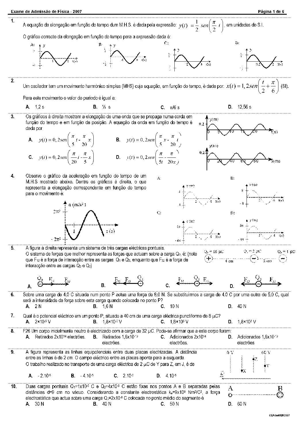 Física – 2007 da UEM (Enunciado e Resolução do Exame de Admissão em PDF)