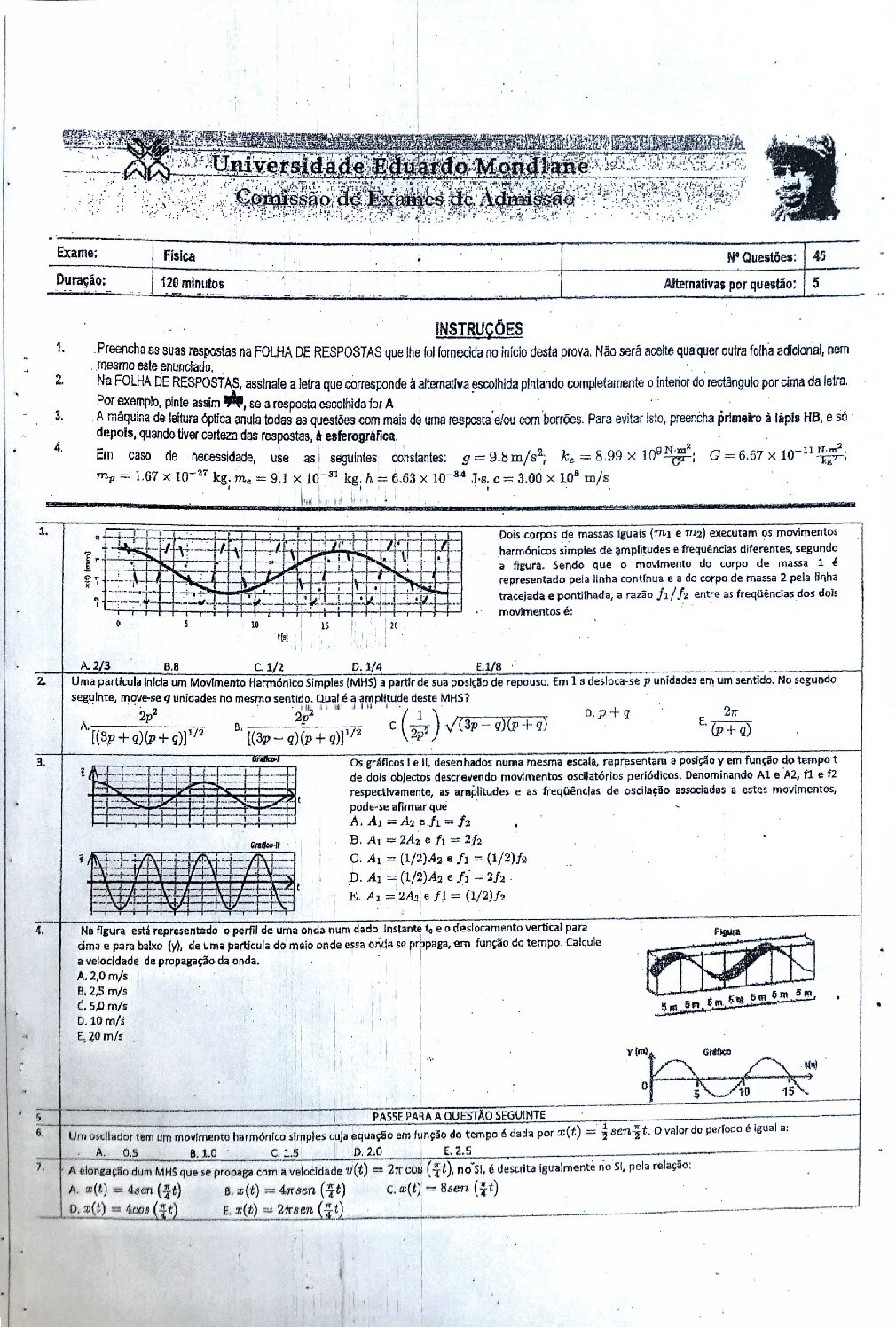 Física – 2011 da UEM (Enunciado e Resolução do Exame de Admissão em PDF)