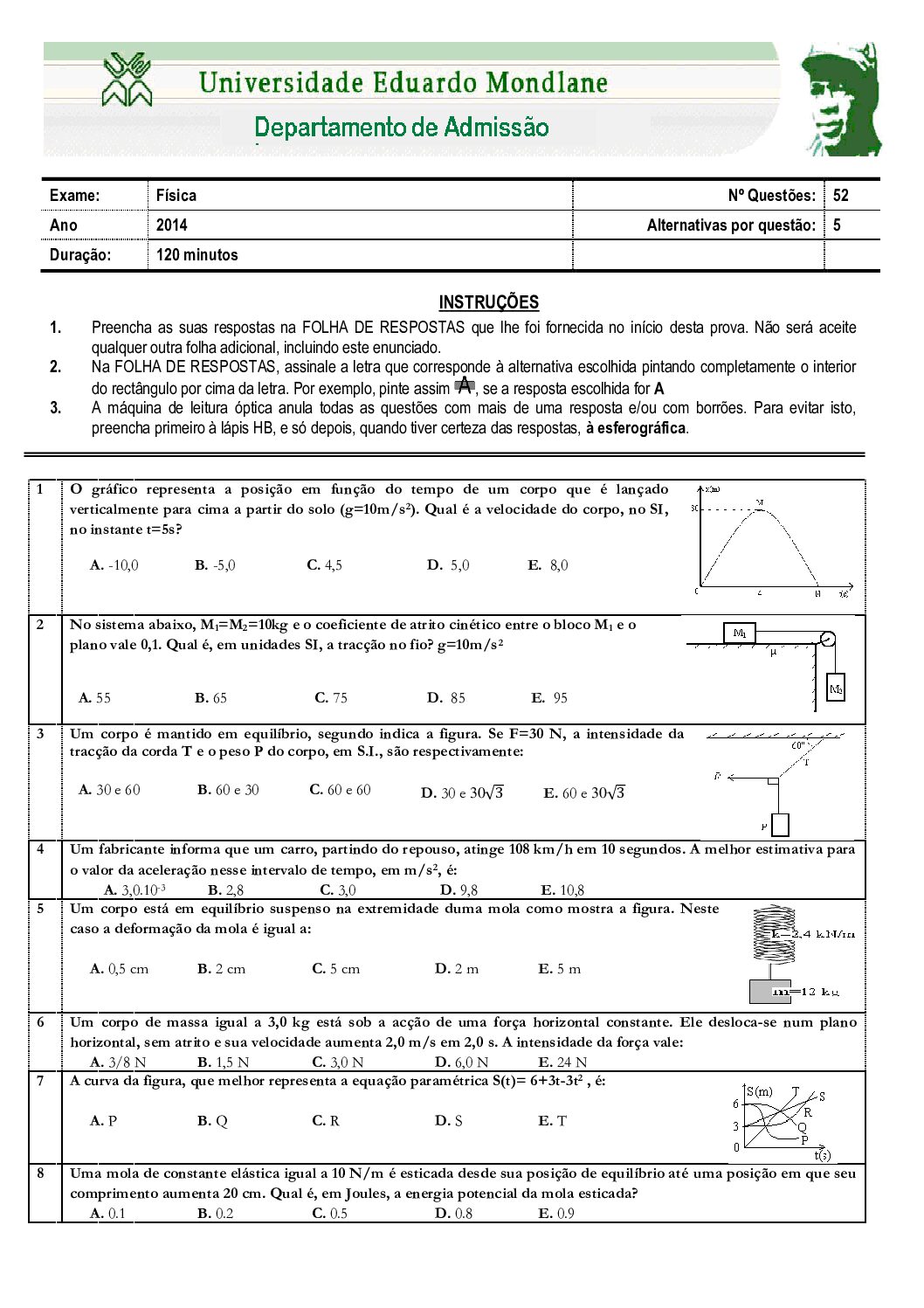 Física – 2014 da UEM (Enunciado e Resolução do Exame de Admissão em PDF)