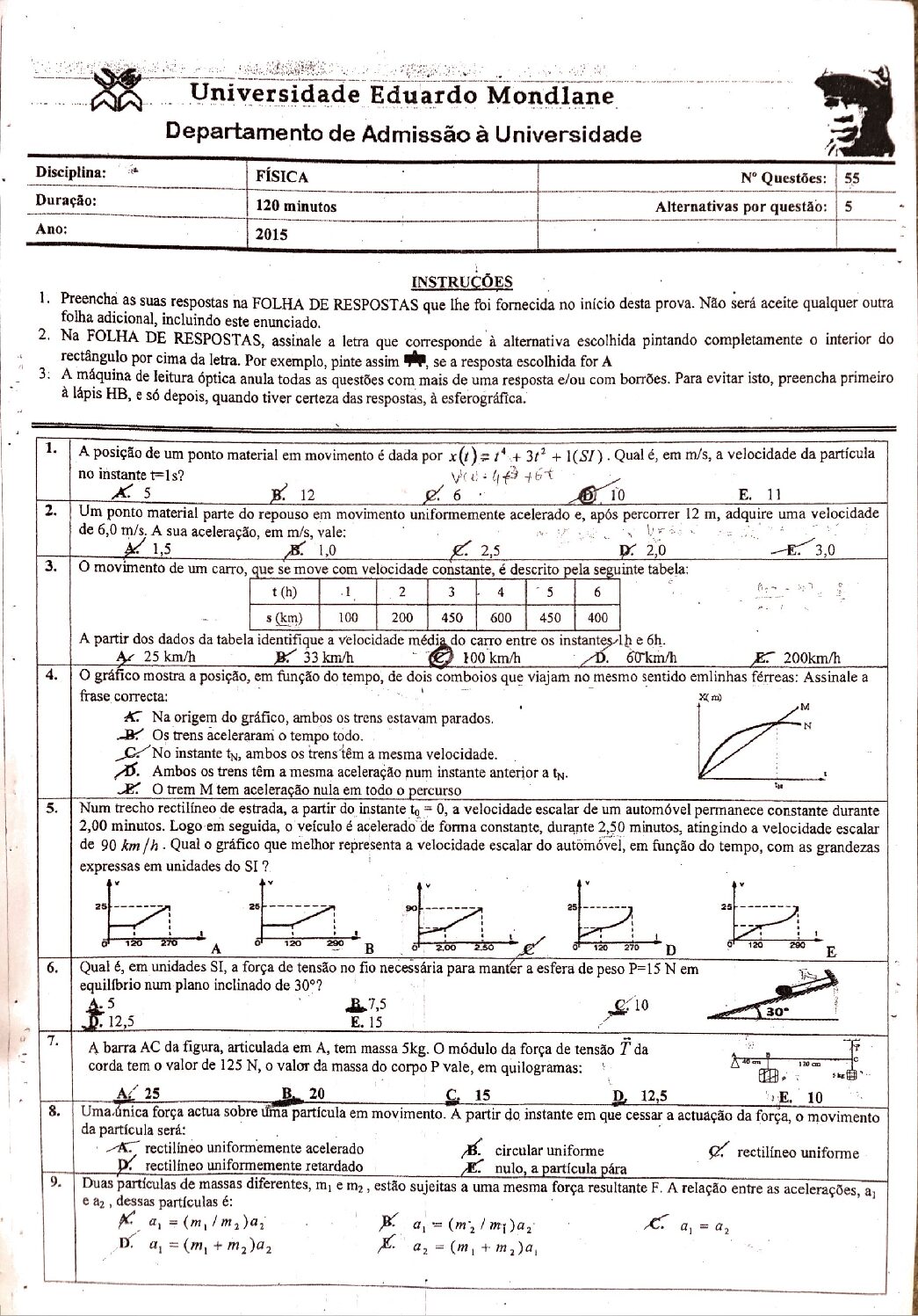 Física – 2015 da UEM (Enunciado e Resolução do Exame de Admissão em PDF)