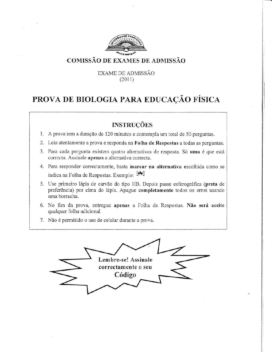 Biologia – 2011 (II) da UP (Enunciado e Resolução do Exame de Admissão em PDF)