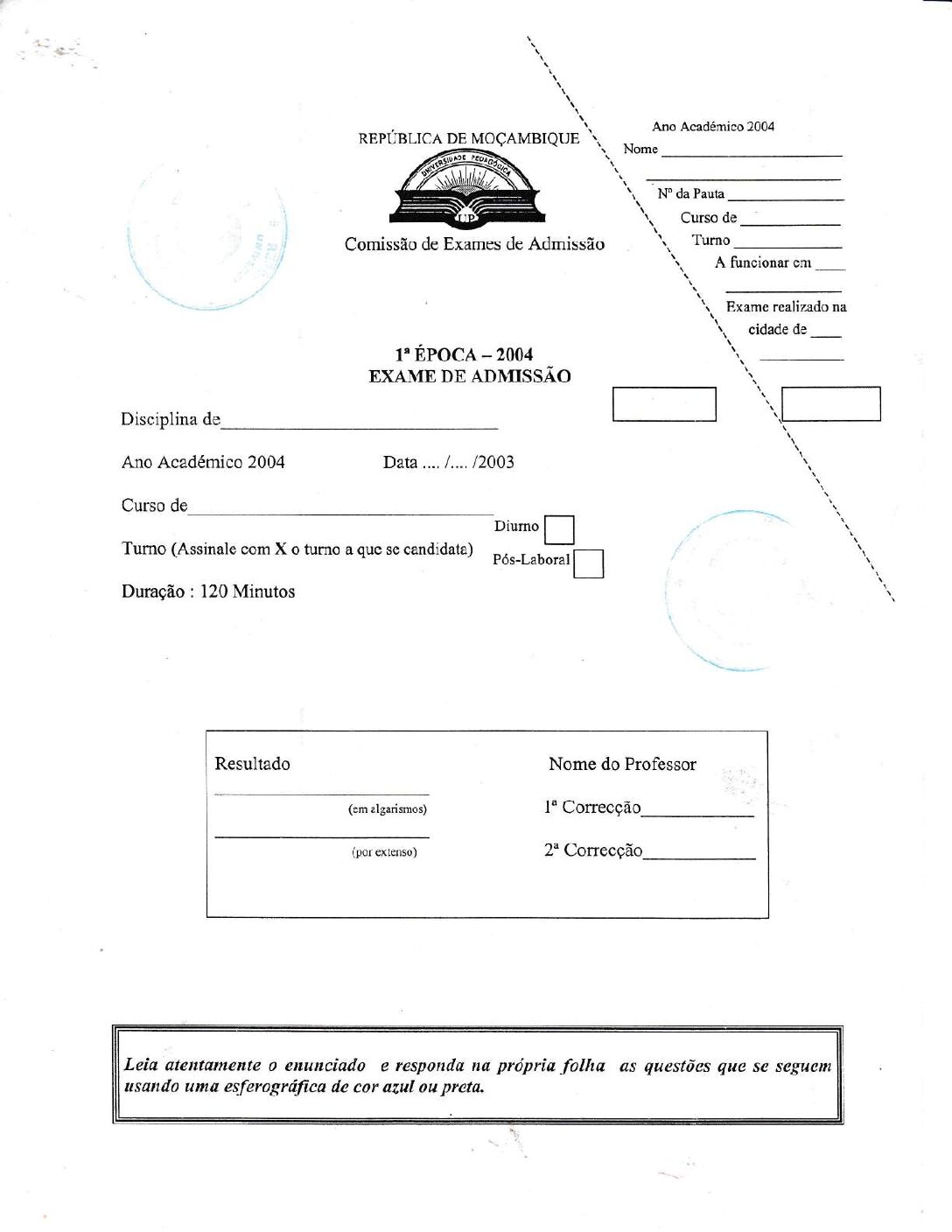Física – 2004 da UP (Enunciado e Resolução do Exame de Admissão em PDF)