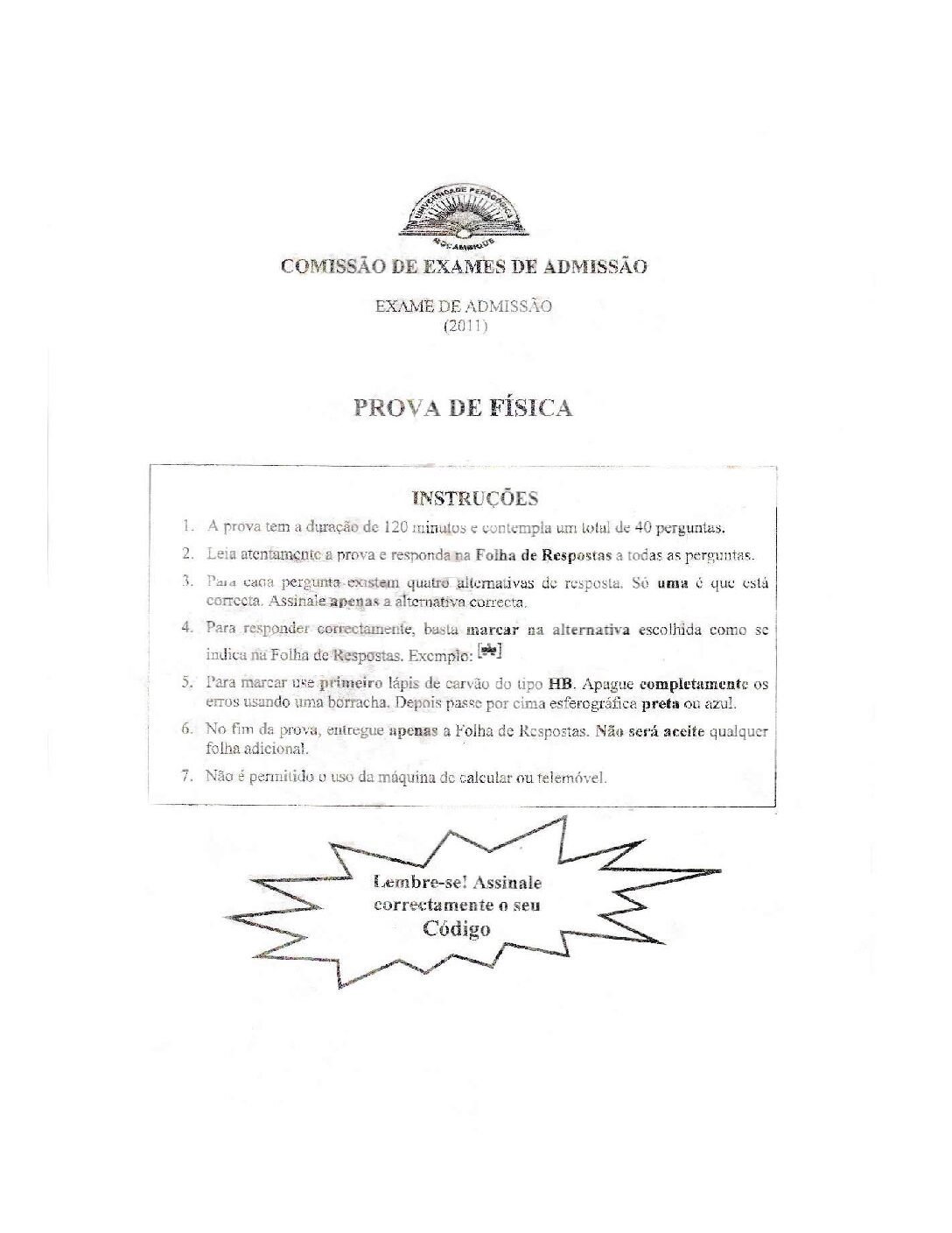 Física – 2011 da UP (Enunciado e Resolução do Exame de Admissão em PDF)