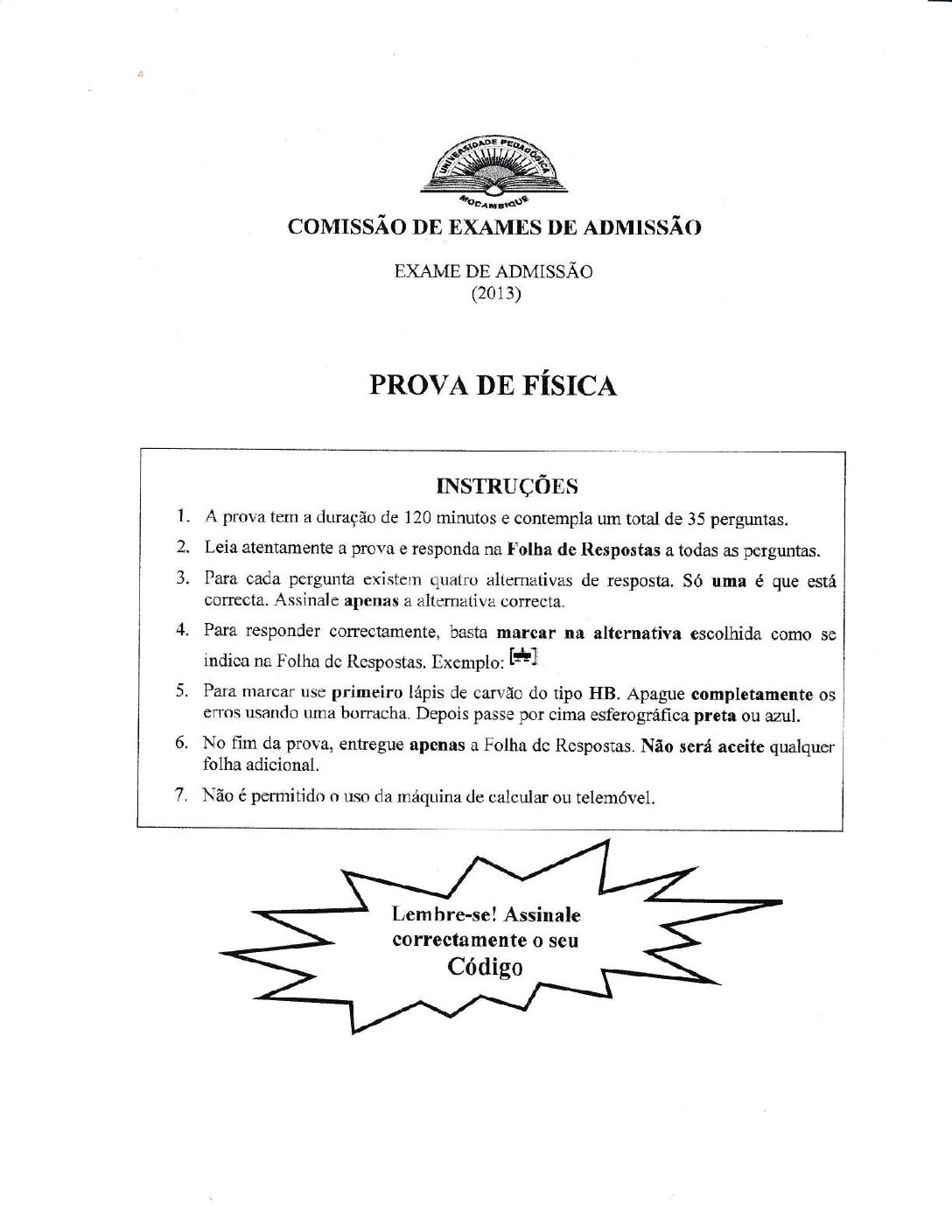 Física – 2013 da UP (Enunciado e Resolução do Exame de Admissão em PDF)