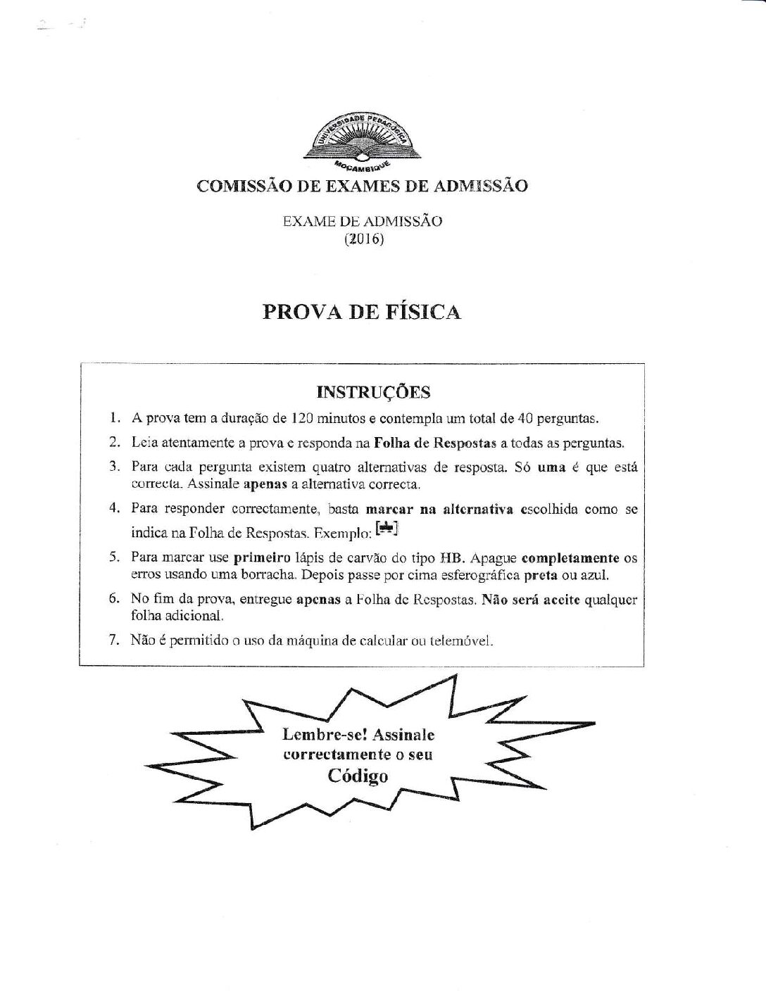 Física – 2016 da UP (Enunciado e Resolução do Exame de Admissão em PDF)