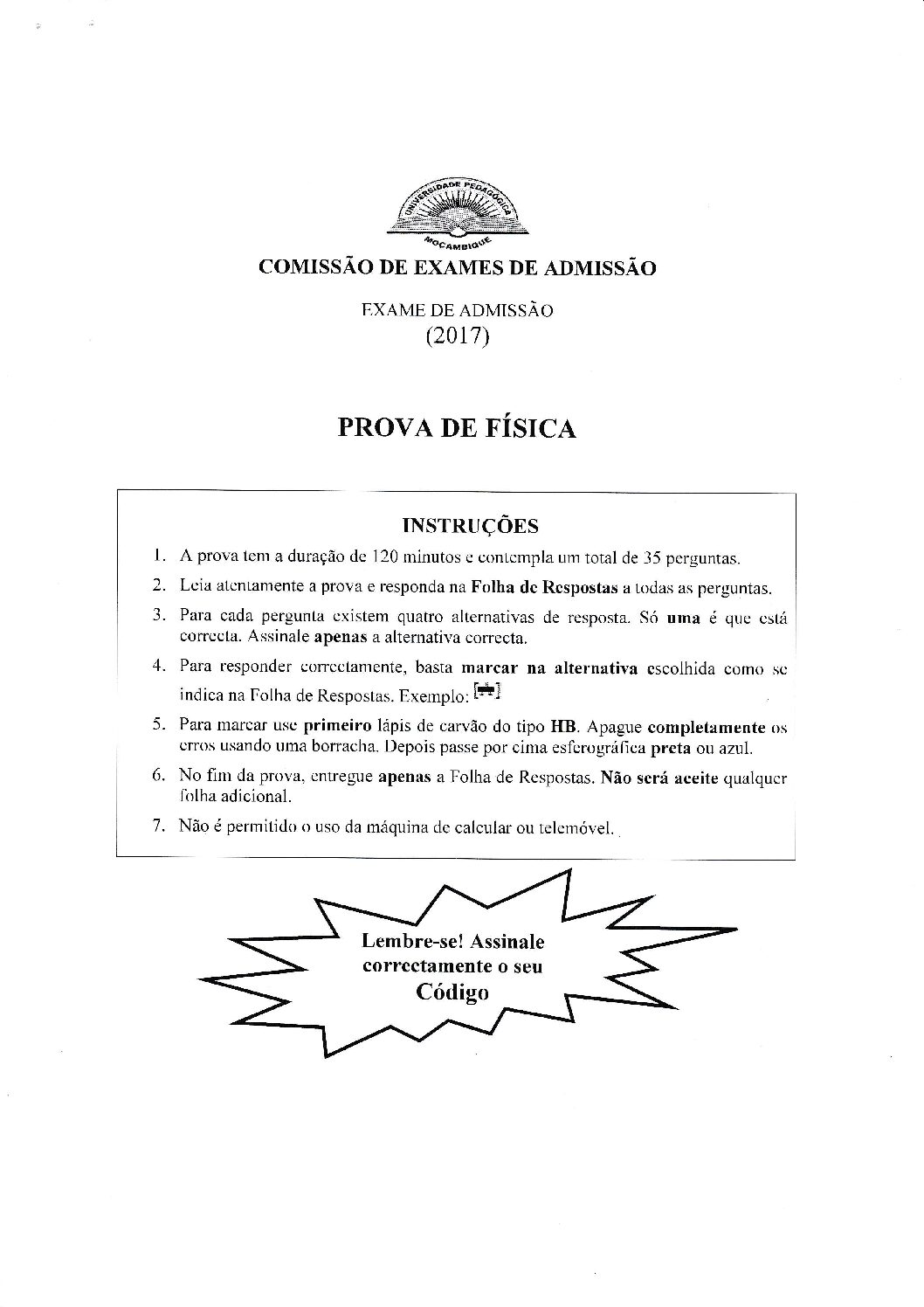 Física – 2017 da UP (Enunciado e Resolução do Exame de Admissão em PDF)