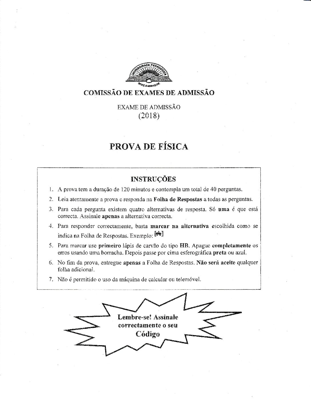 Física – 2018 da UP (Enunciado e Resolução do Exame de Admissão em PDF)