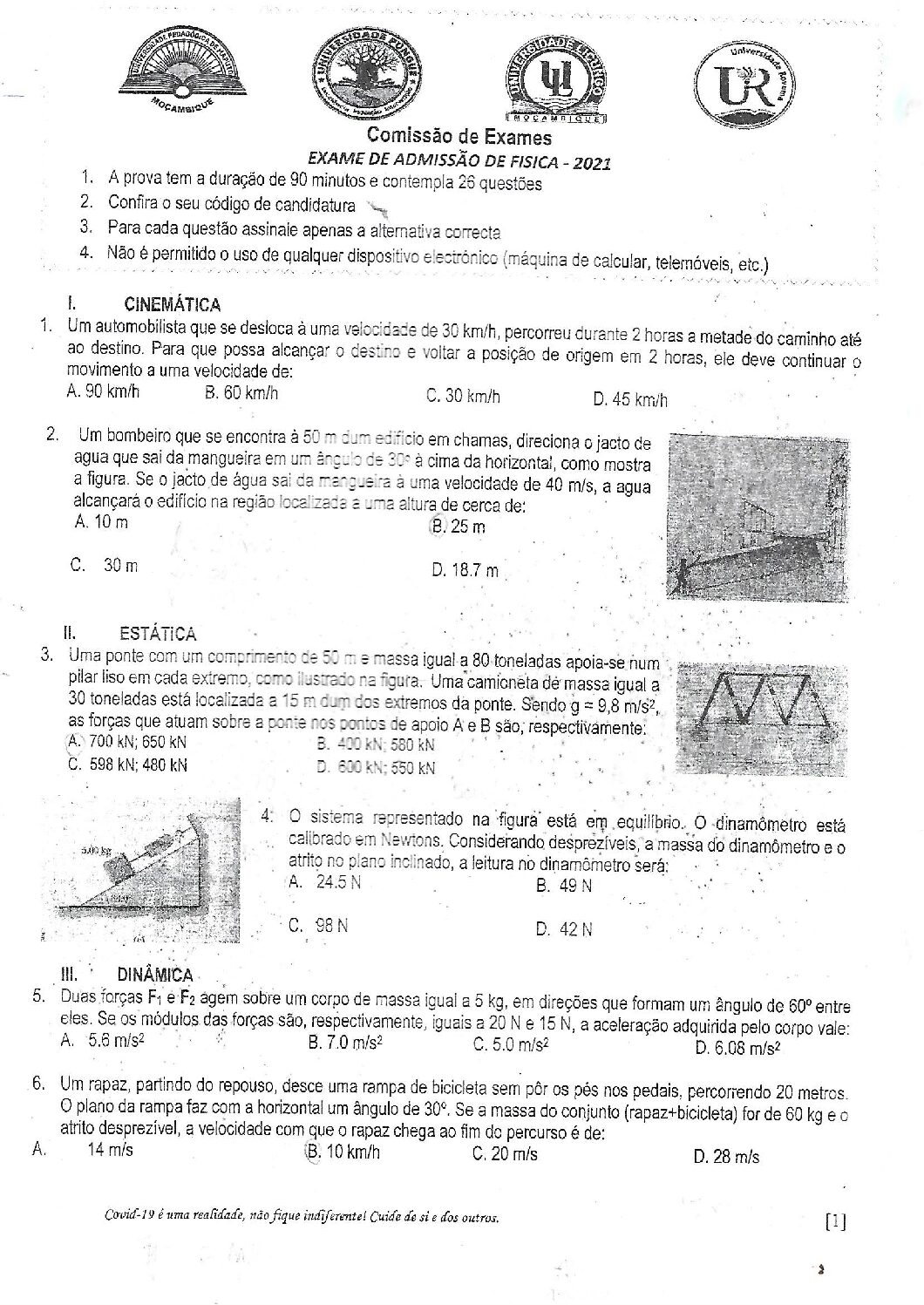 Física – 2021 da UP (Enunciado e Resolução do Exame de Admissão em PDF)