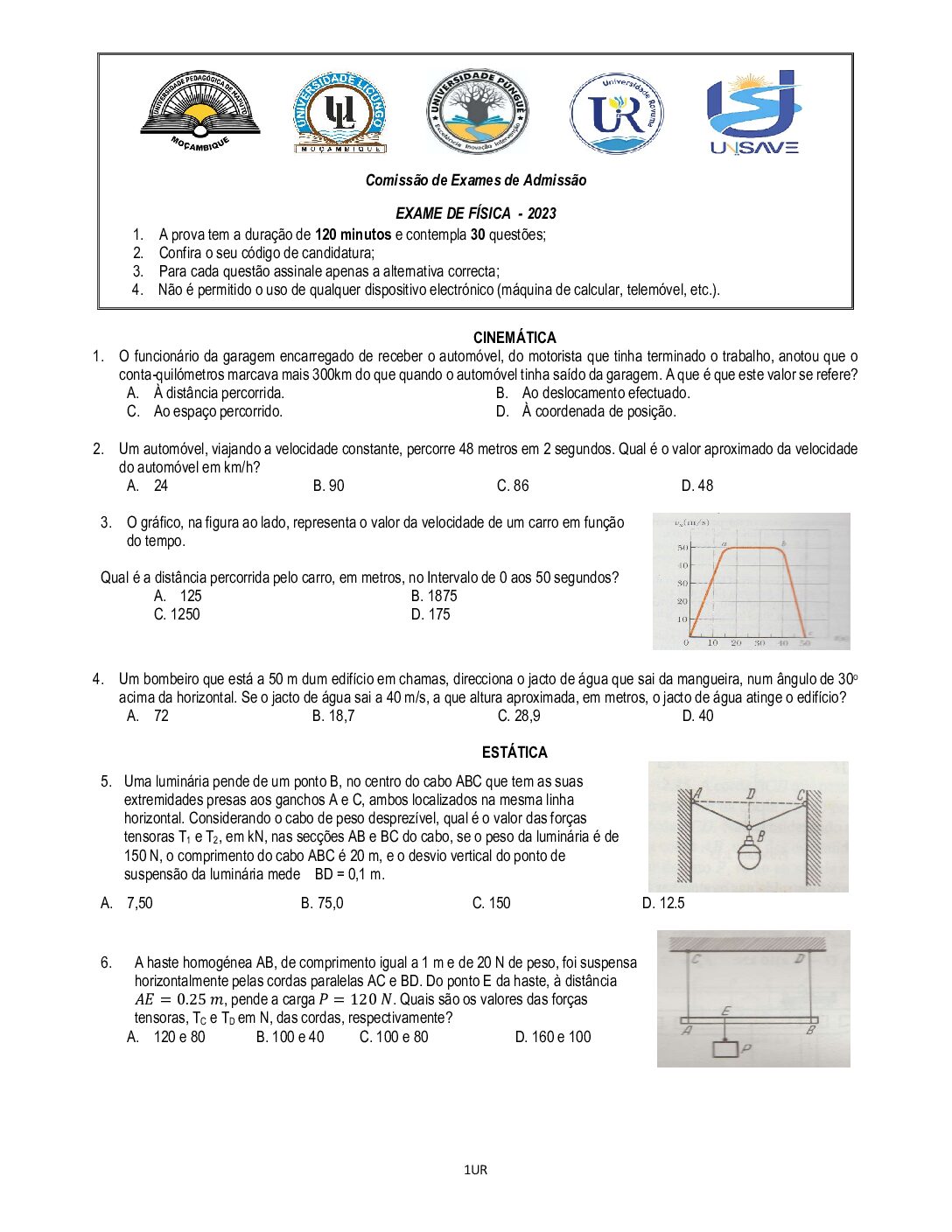 Física – 2023 da UP (Enunciado e Resolução do Exame de Admissão em PDF)