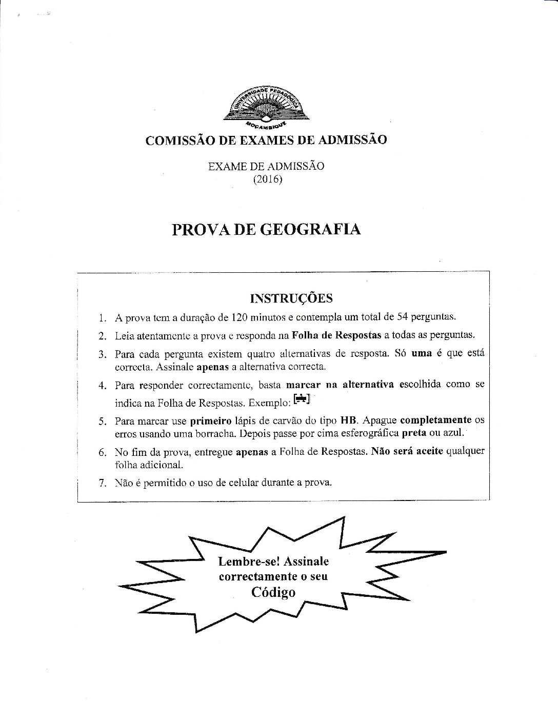 Geografia – 2016 da UP (Enunciado e Resolução do Exame de Admissão em PDF)