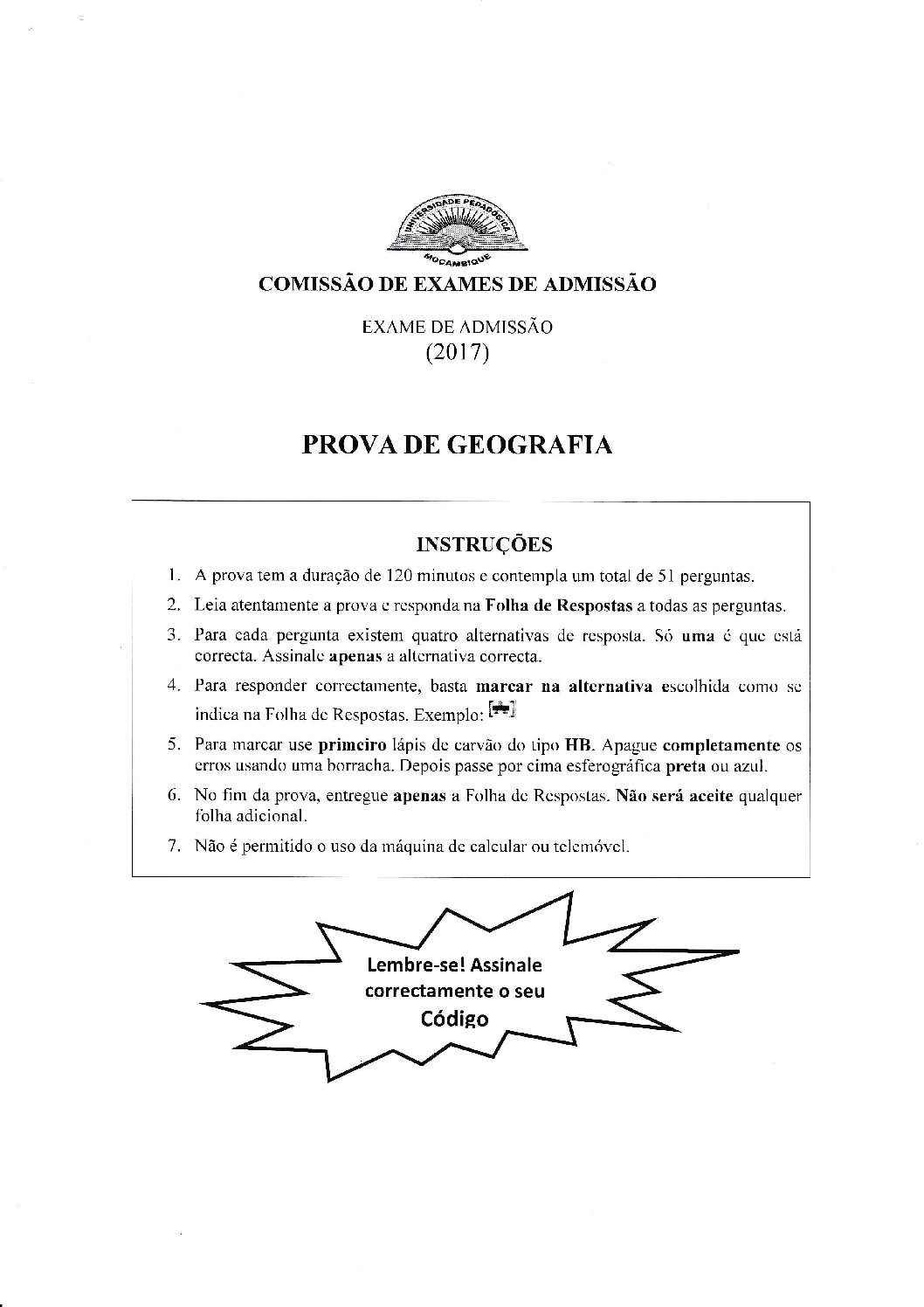 Geografia – 2017 da UP (Enunciado e Resolução do Exame de Admissão em PDF)