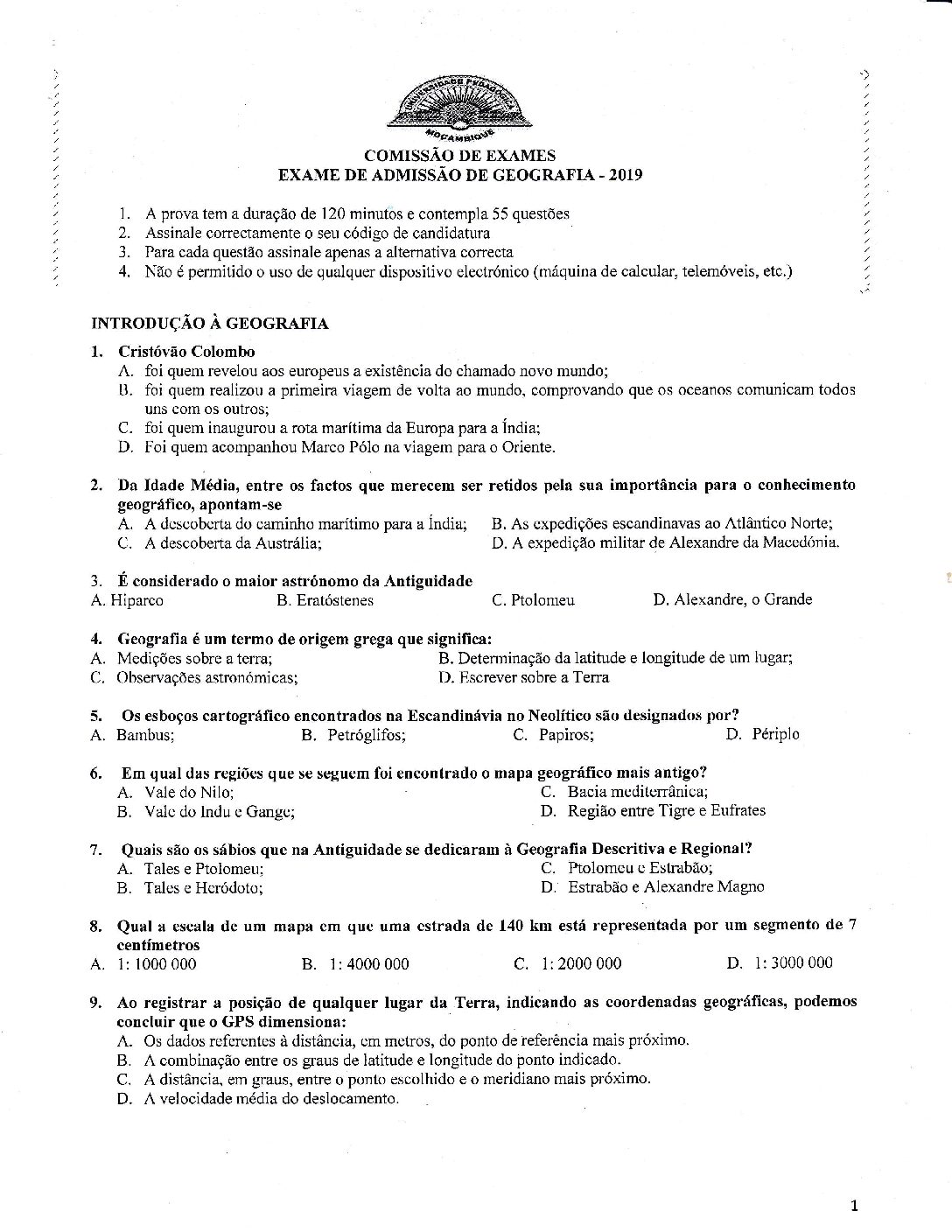 Geografia – 2019 da UP (Enunciado e Resolução do Exame de Admissão em PDF)