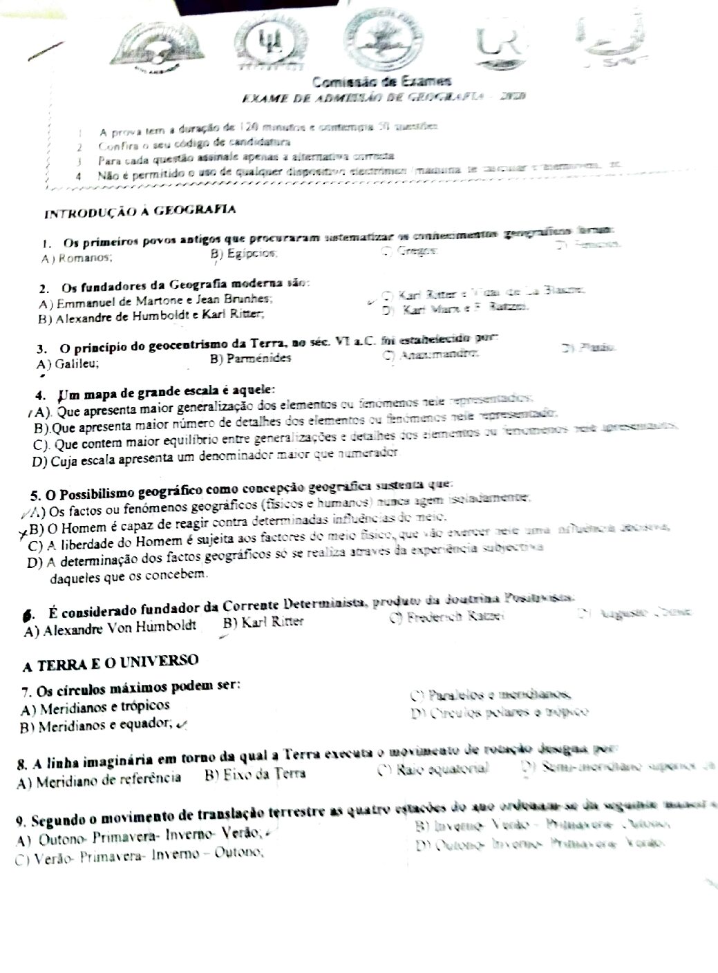 Geografia – 2020 da UP (Enunciado e Resolução do Exame de Admissão em PDF)