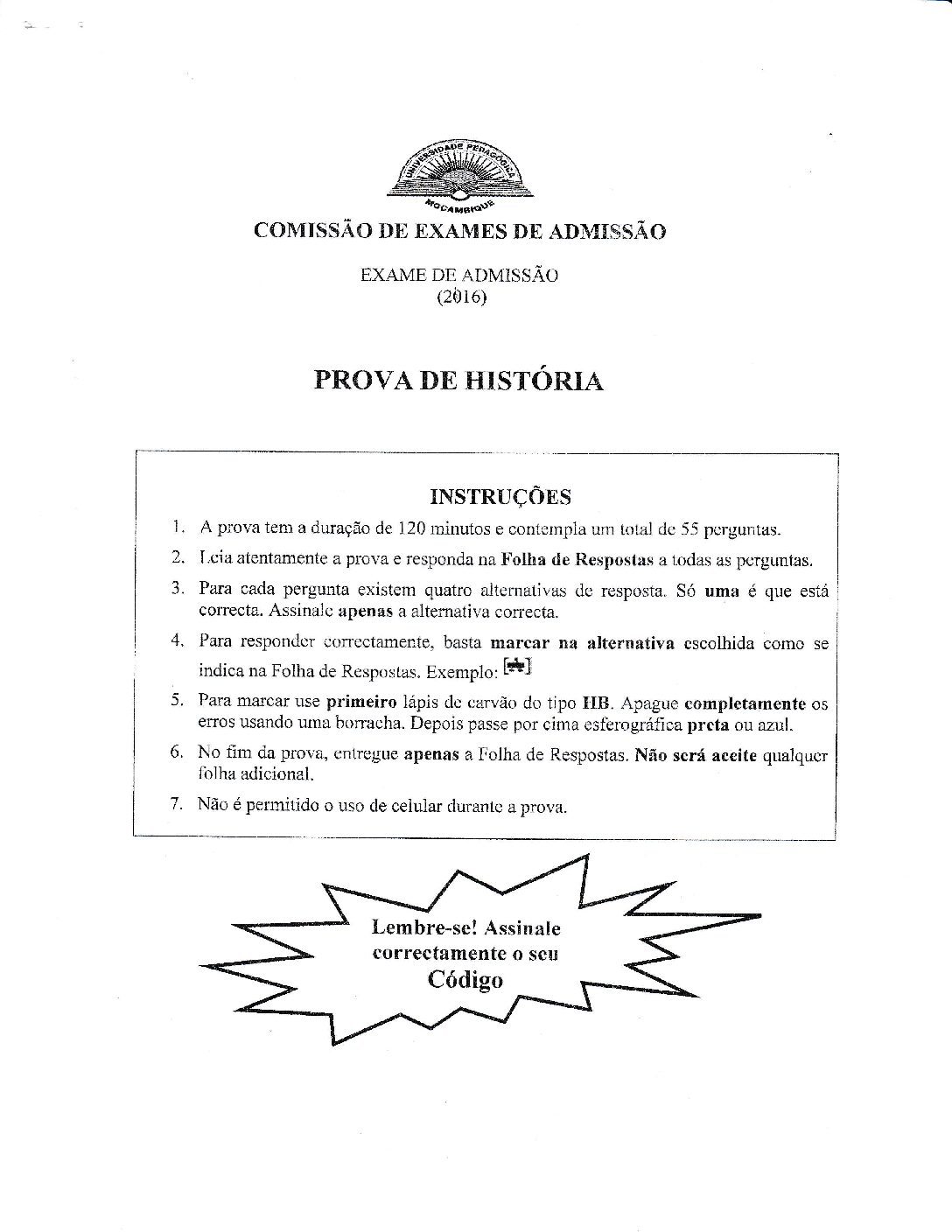 História – 2016 da UP (Enunciado e Resolução do Exame de Admissão em PDF)