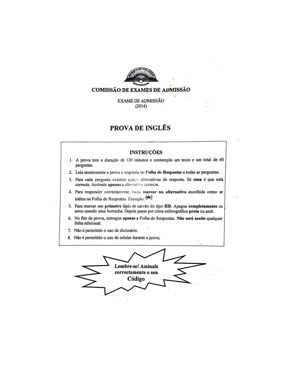 Inglês – 2014 da UP (Enunciado e Resolução do Exame de Admissão em PDF)