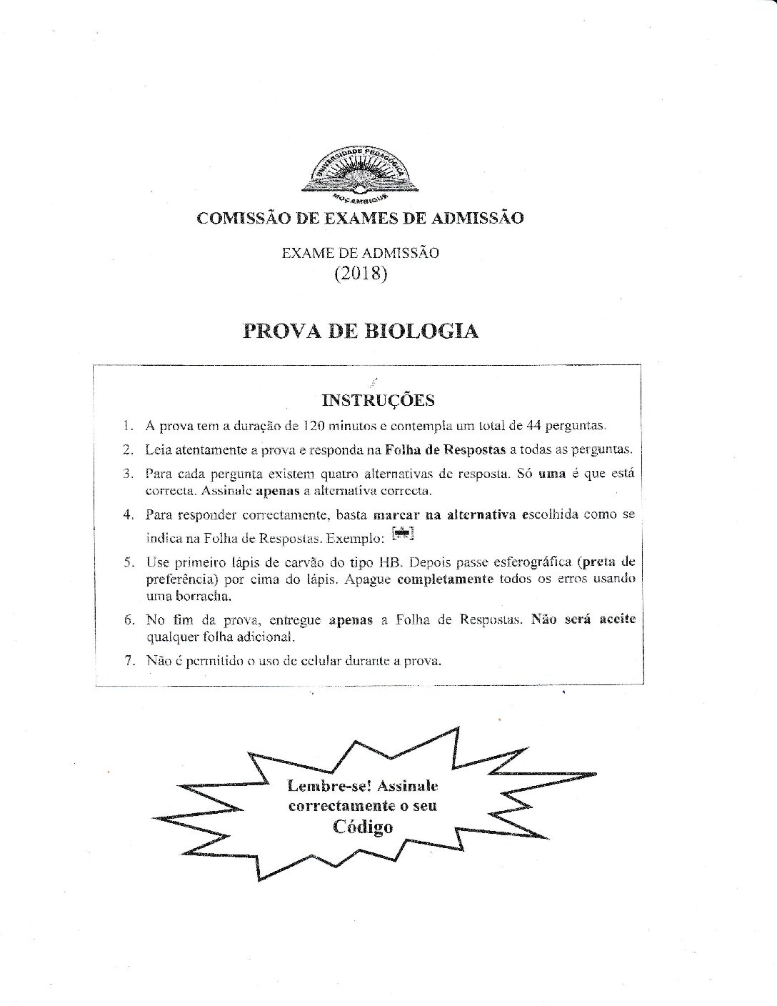 Biologia – 2018 da UP (Enunciado e Resolução do Exame de Admissão em PDF)