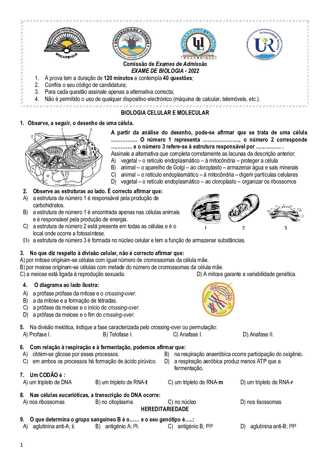 Biologia – 2022 da UP (Enunciado e Resolução do Exame de Admissão em PDF)