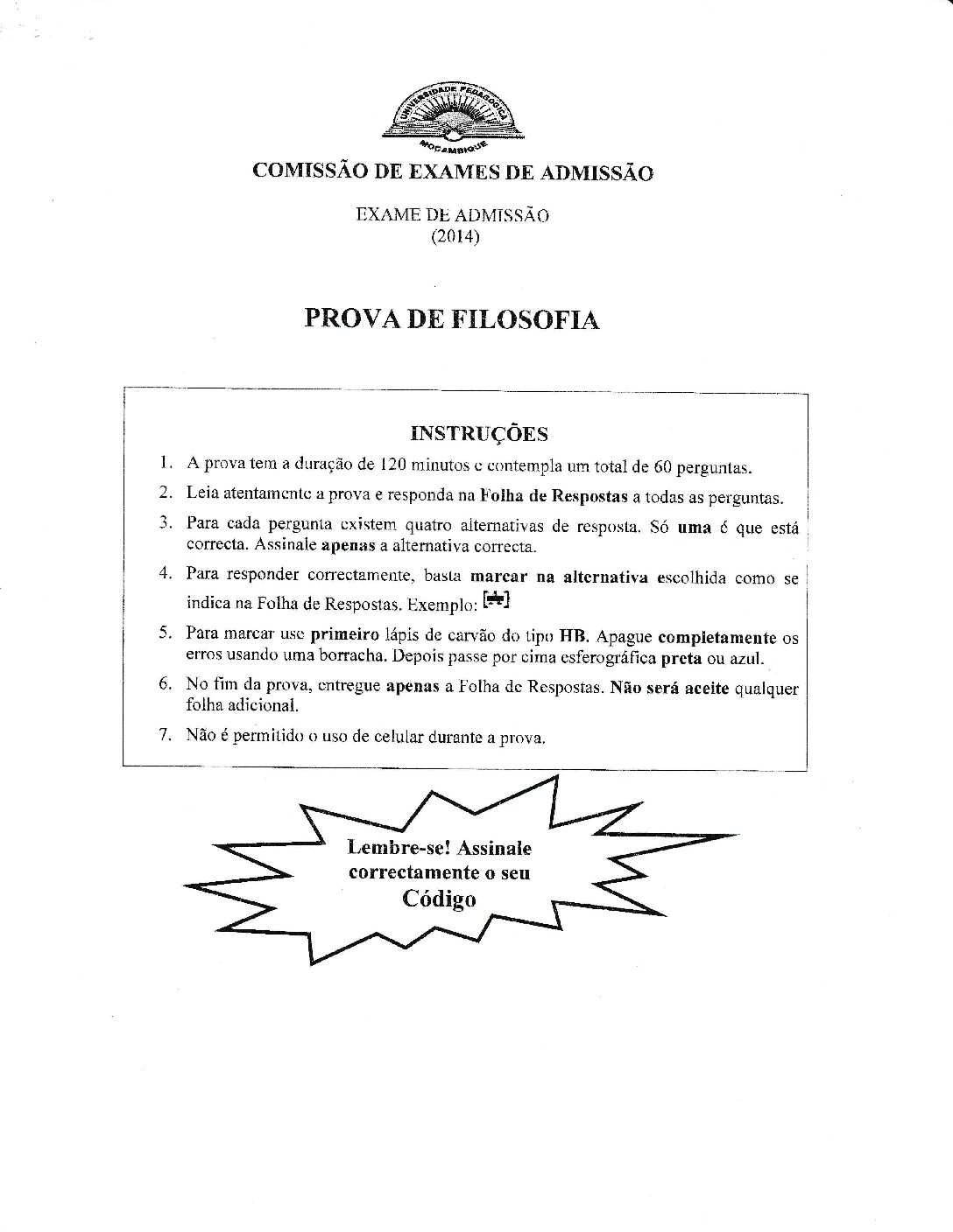 Filosofia – 2014 da UP (Enunciado e Resolução do Exame de Admissão em PDF)