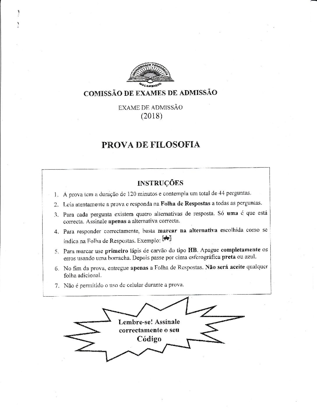 Filosofia – 2018 da UP (Enunciado e Resolução do Exame de Admissão em PDF)