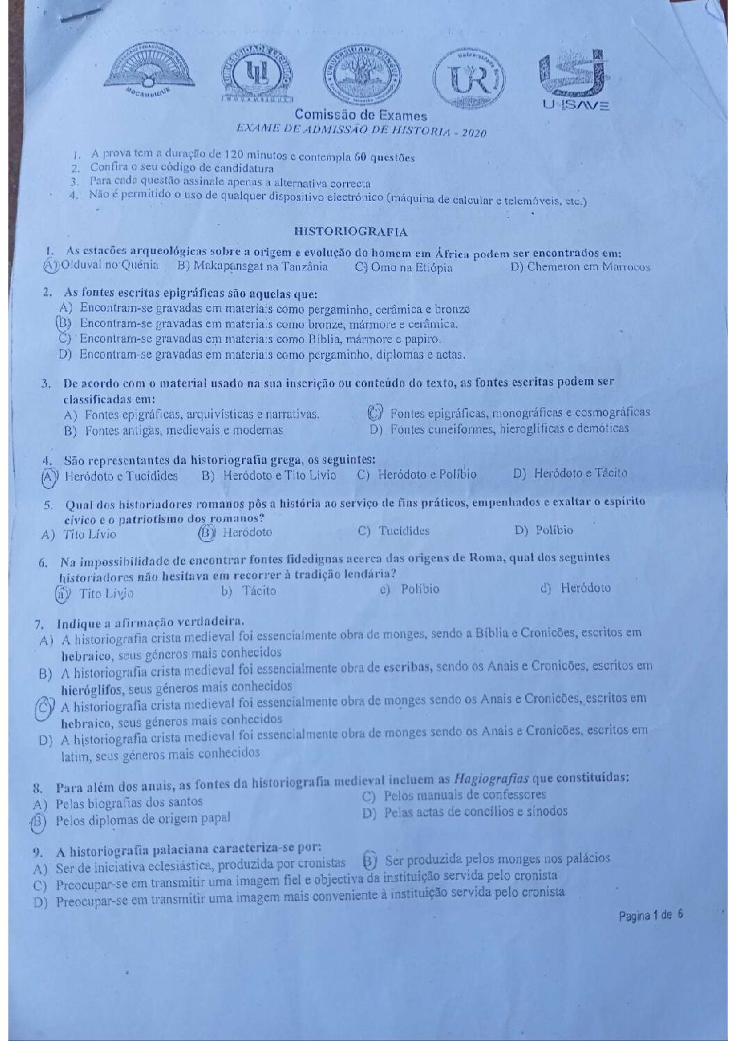 História – 2020 da UP (Enunciado e Resolução do Exame de Admissão em PDF)