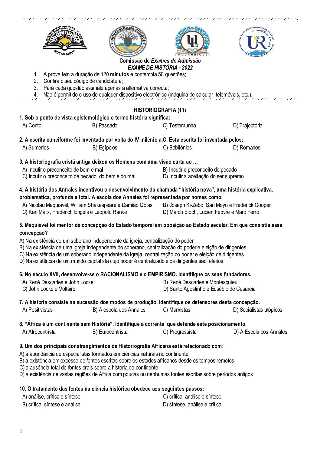 História – 2022 da UP (Enunciado e Resolução do Exame de Admissão em PDF)
