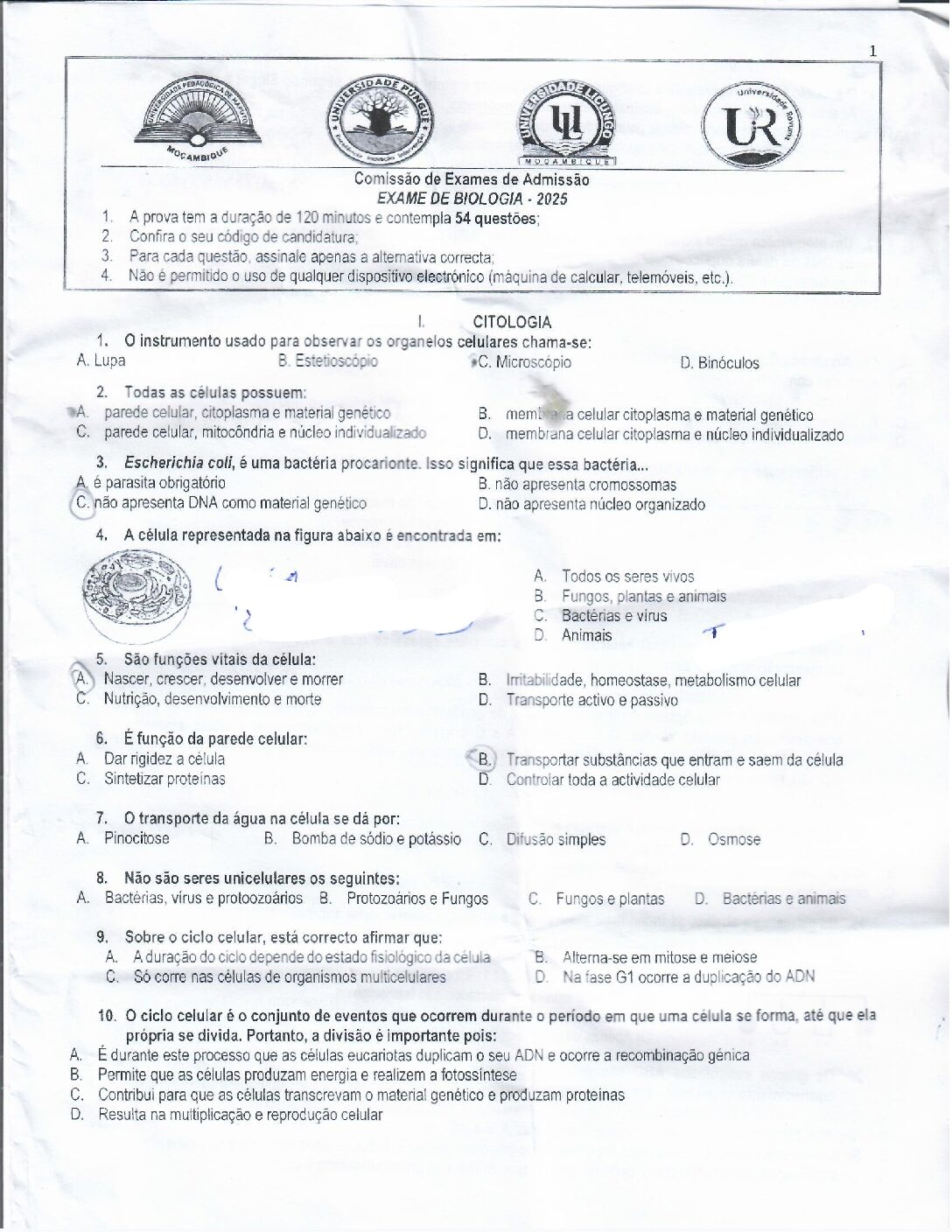 Biologia – 2025 da UP (Enunciado e Resolução do Exame de Admissão em PDF)