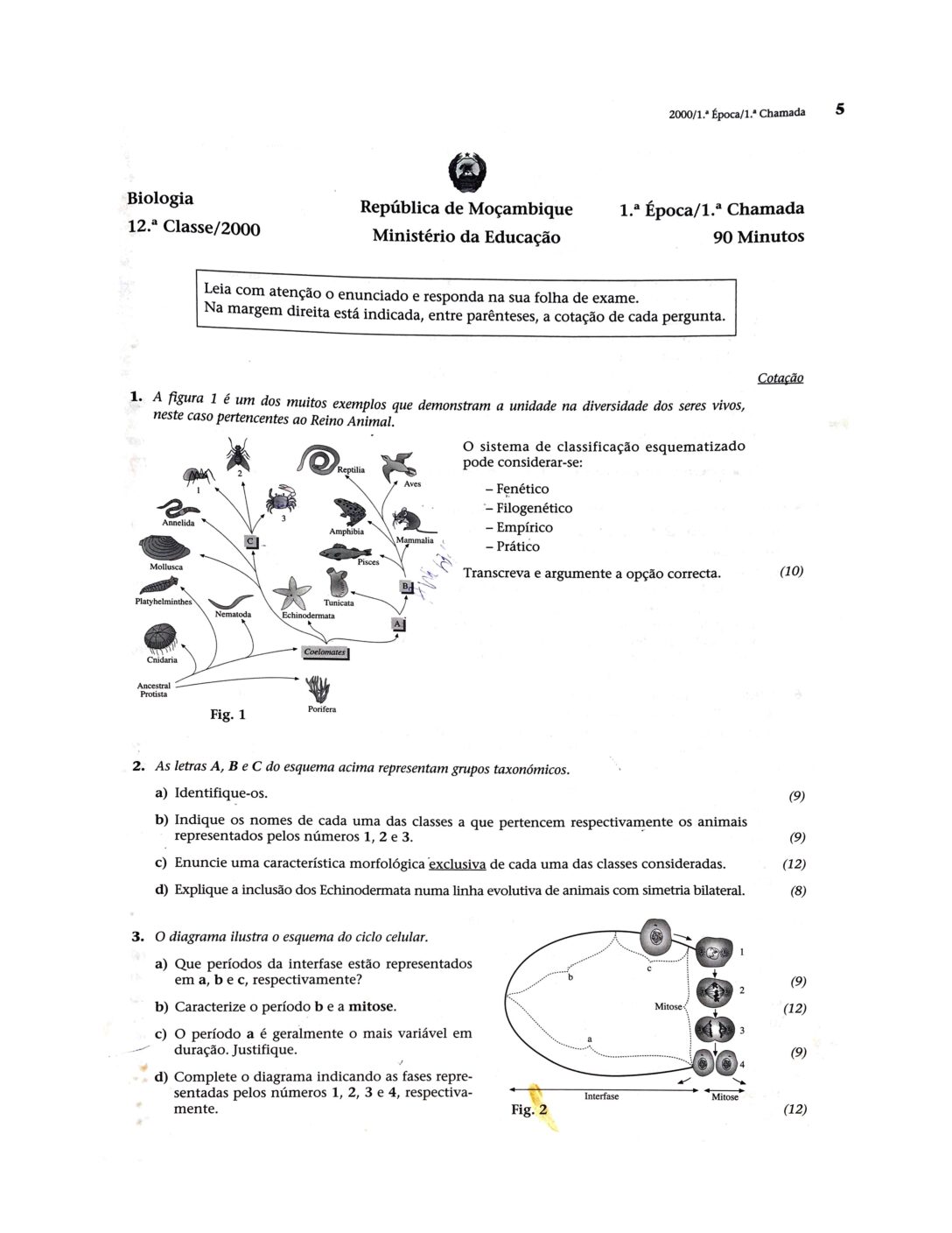 Biologia – 2000 da 12ª Classe – 1ª Chamada (Enunciado e Resolução do Exame Final em PDF)