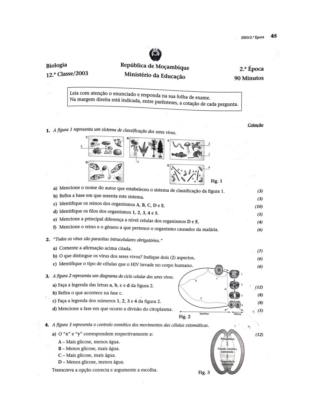 Biologia – 2003 da 12ª Classe – 2ª Chamada (Enunciado e Resolução do Exame Final em PDF)