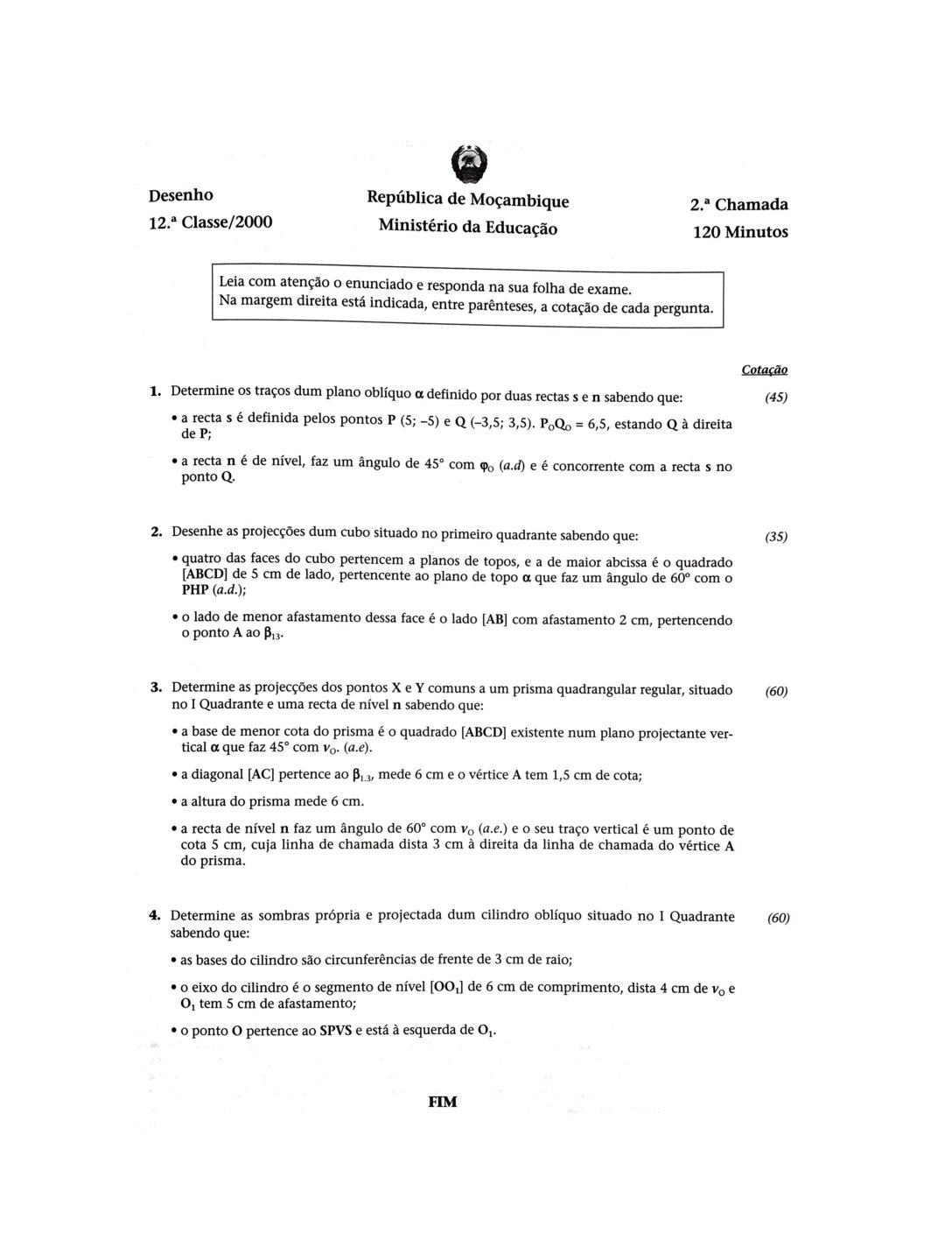 Desenho – 2000 da 12ª Classe – 2ª Chamada (Enunciado e Resolução do Exame Final em PDF)