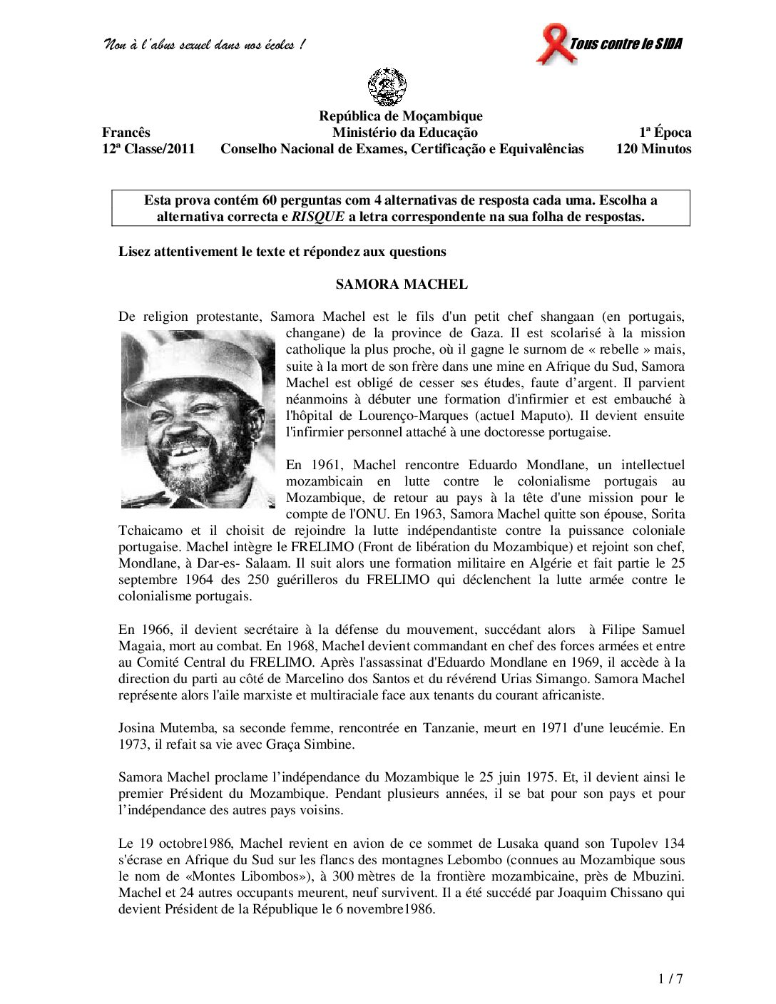 Francês – 2011 da 12ª Classe – 1ª Chamada (Enunciado e Resolução do Exame Final em PDF)