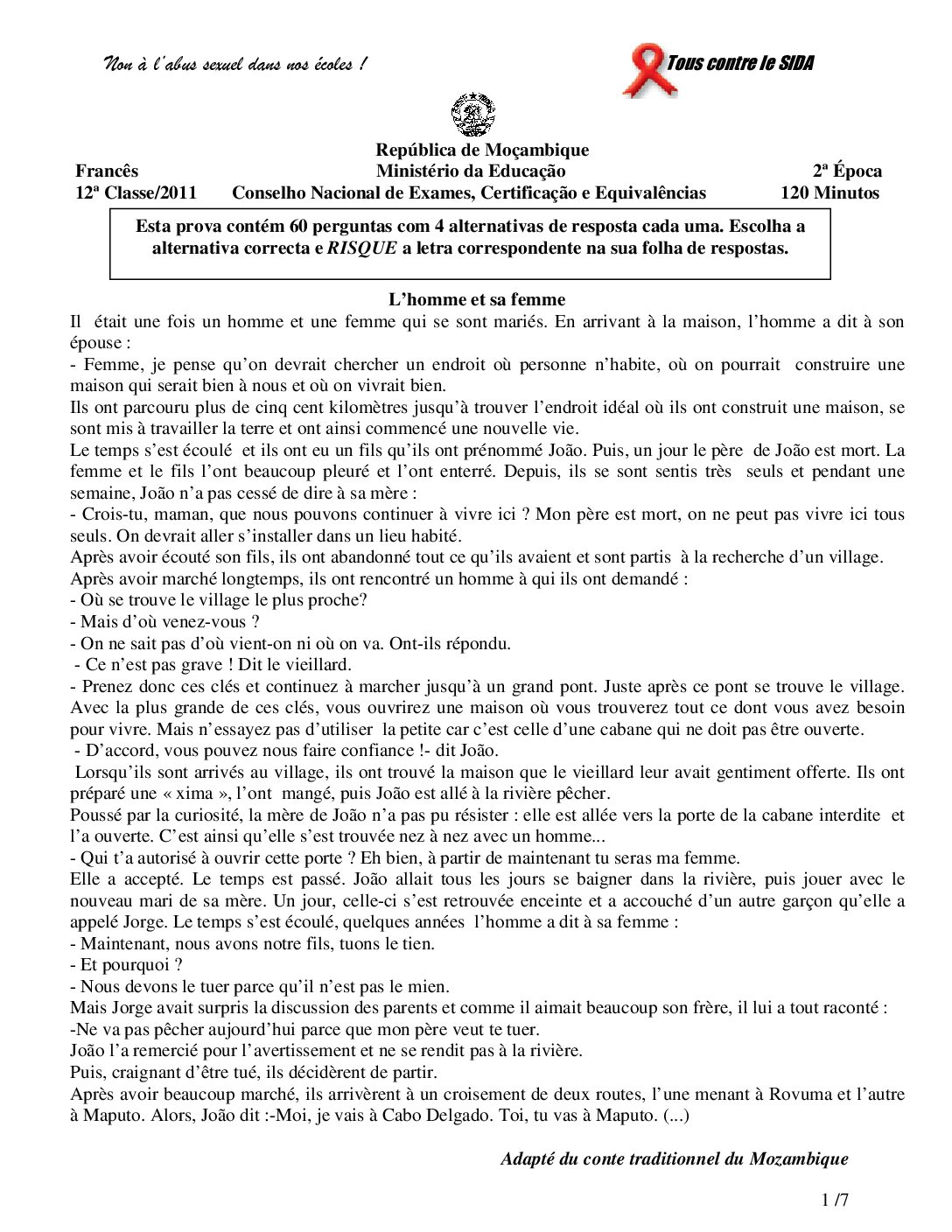 Francês – 2011 da 12ª Classe – 2ª Chamada (Enunciado e Resolução do Exame Final em PDF)