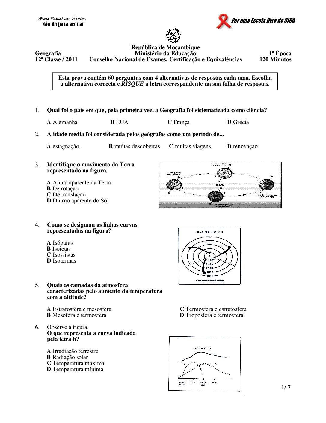 Geografia – 2011 da 12ª Classe – 1ª Chamada (Enunciado e Resolução do Exame Final em PDF)