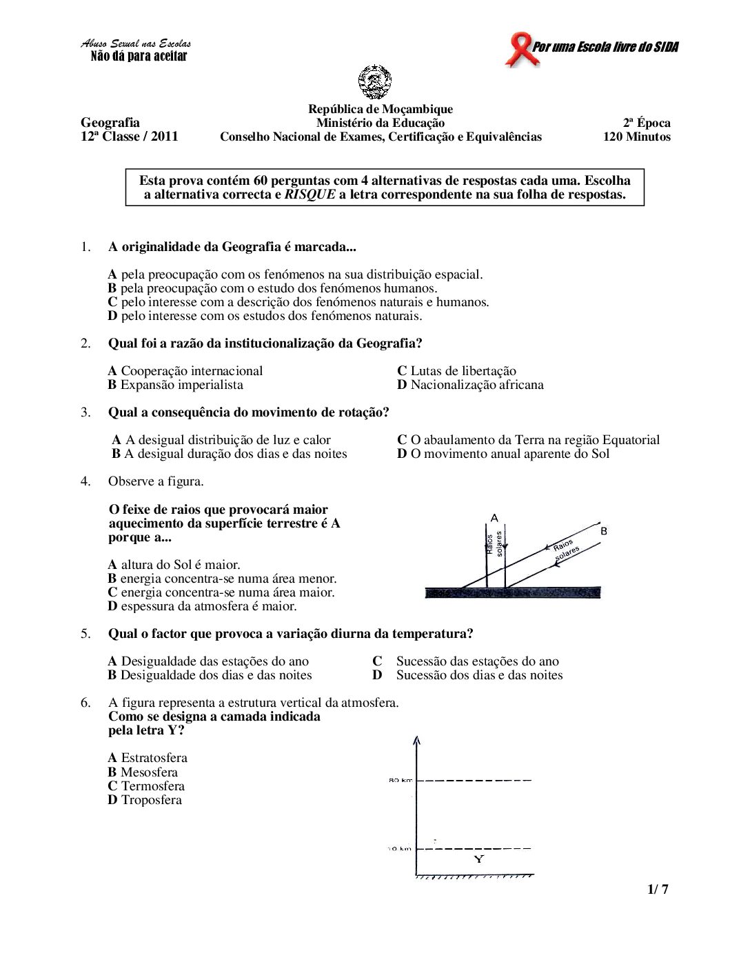 Geografia – 2011 da 12ª Classe – 2ª Chamada (Enunciado e Resolução do Exame Final em PDF)