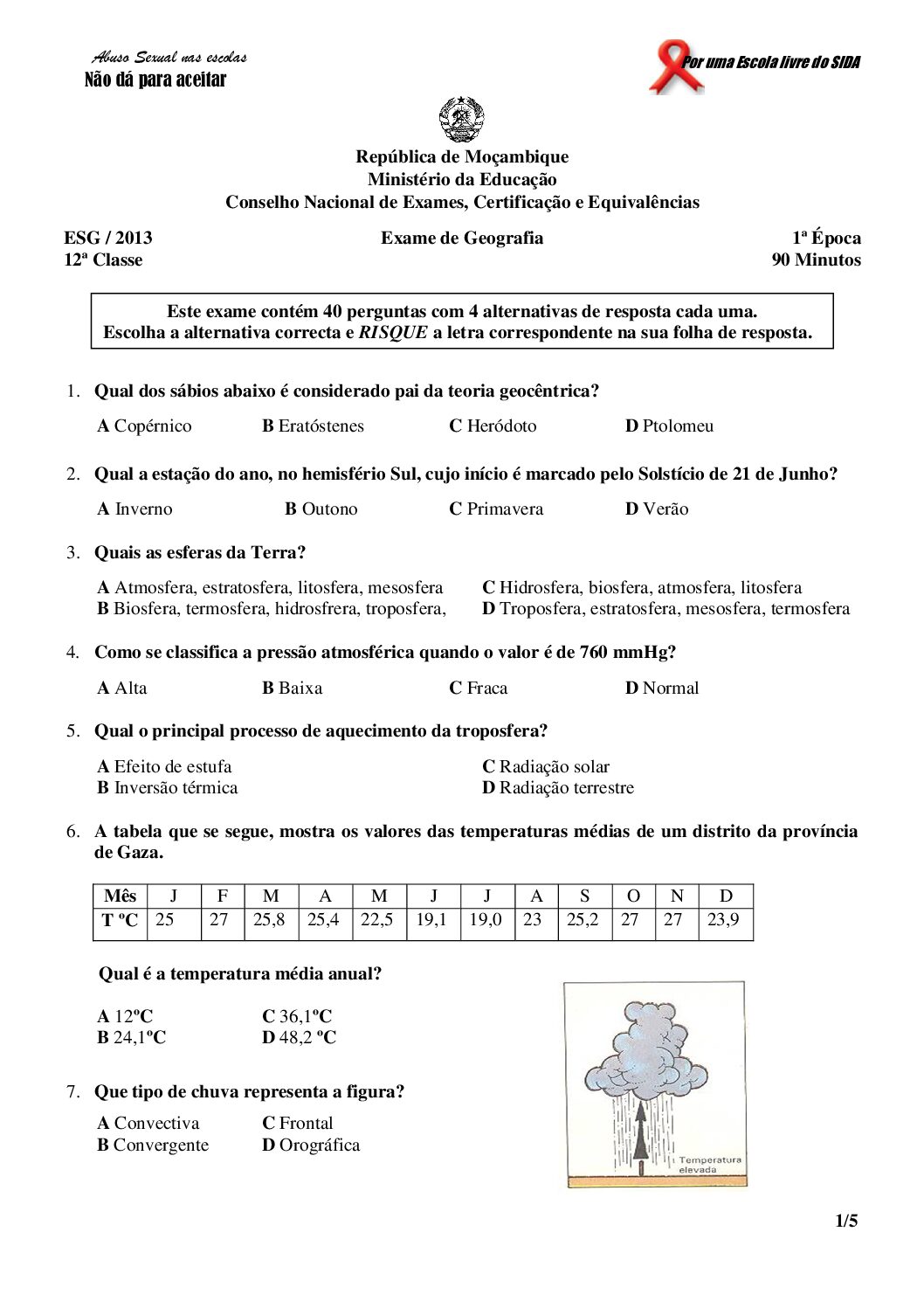Geografia – 2013 da 12ª Classe – 1ª Chamada (Enunciado e Resolução do Exame Final em PDF)