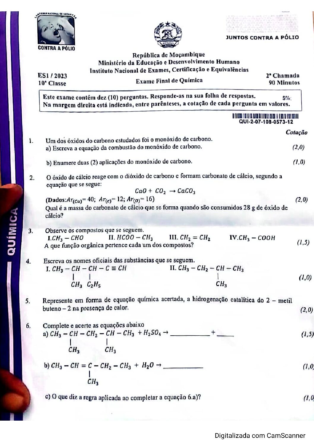 Química – 2023 (Enunciado e Resolução do Exame Final em PDF)