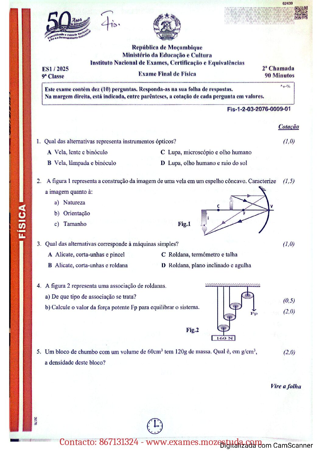 Física – 2025 da 9ª Classe – 2ª Chamada (Enunciado e Resolução do Exame Final em PDF)